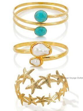 3 Piece Gold Plated Arm Cuff Set Adjustable Upper Arm Bracelets for Women